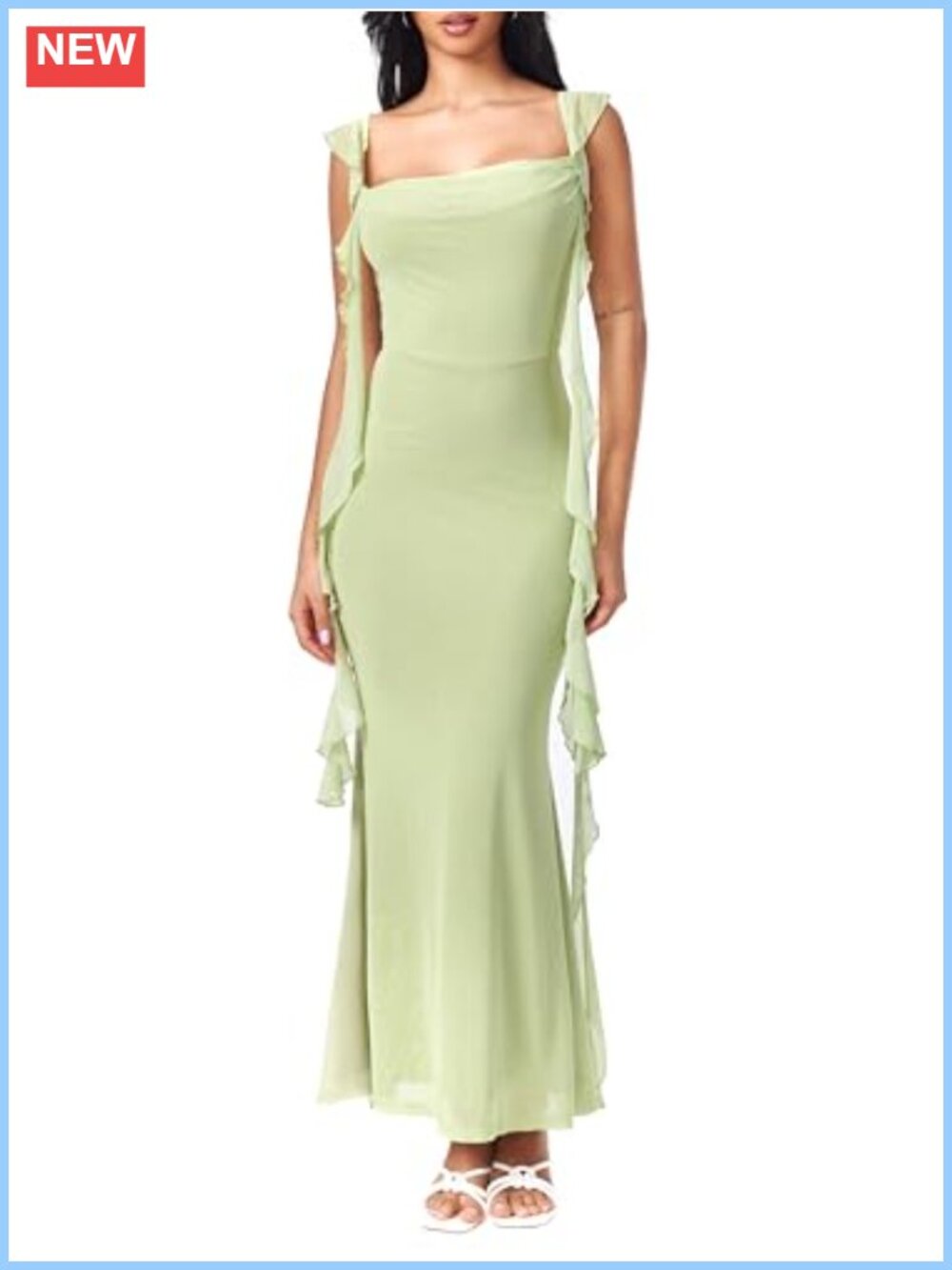 Sleeveless Mesh Ruffle Maxi Formal Dress